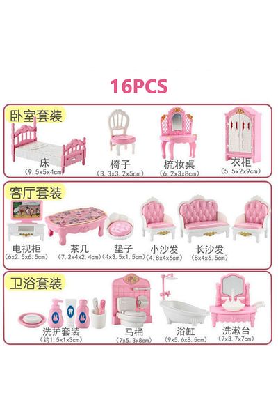MSFTOYS 3 Set-16pcs Hot Sale Cute Kawaii Pink 10 Items/lot Miniature Dollhouse Furniture Accessory Kids Toys