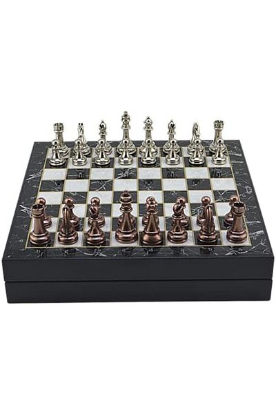 yusuftex Srht Board(36X36 Cm.) Storage Mdf Marble Pattern Antique and Chess Tk. Metal Classic Large Bo