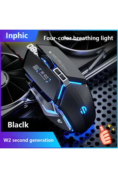 Choice ماوس الألعاب الصامت Inphic W2 Black من الجيل الثاني، ماوس سلكي USB، ماوس ألعاب ميكانيكي معدني