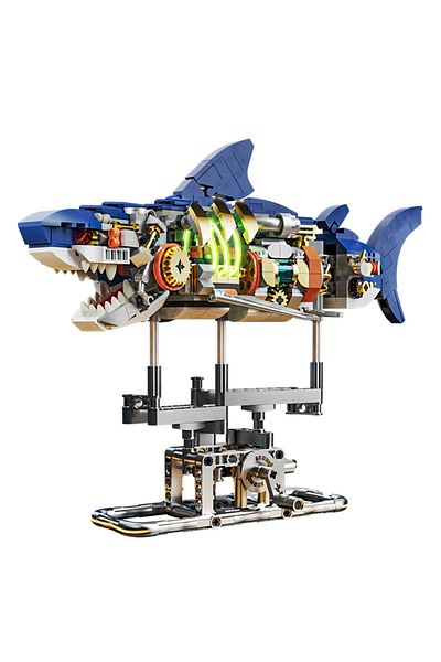 Choice Bagged Mechanical Shark Building Set, Shark Sea Life Building Blocks Set With Display Stand And Ligh