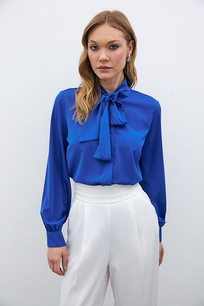 Sateen Cămașă simplă cu guler - Sax Blue