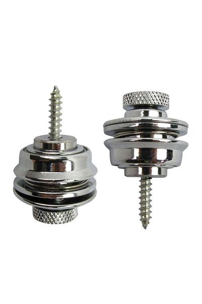 FLEOR Chrome 2pcs Electric Bass Guitar Straplocks Flat Head Metal Skidproof Locking Security Strap L