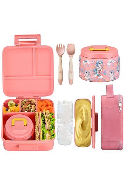 Choice Other 1 5 Pink Bento Lunch Box For Kids With 8oz Insulated Vacuum Food Jar, Lunch Bag, Ice Pack, And