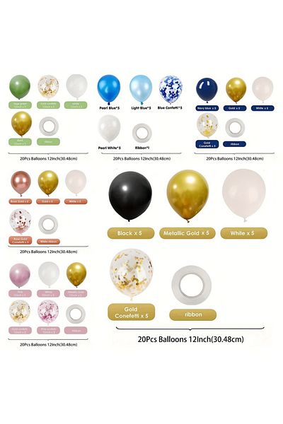 Choice Other Green White Gold 20 Pcs 12 Inch Balloons Kit Gold Confetti Balloons With Ribbons for Birthday