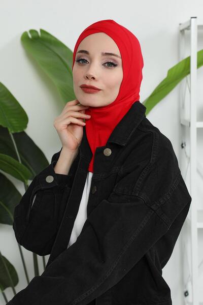 Aisha's Design Combed Cotton Bonnet with Cross Detail on the Front, Tb-4, Tb-4, Red