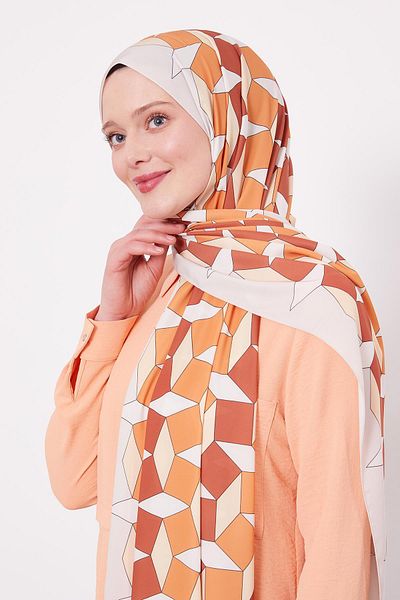 Levidor Orange Geometric Pattern Club Shawl