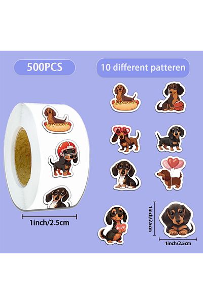 Choice 500pcs 500pcs Cute Sausage Dog Cartoon Roll Sticker, Hand Account Envelope Seal Sticker, Waterproof