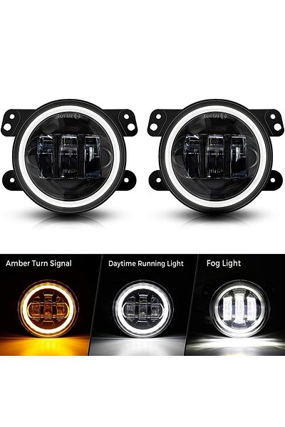 NLpearl مصابيح ضباب LED مقاس 4 بوصات قطعتين 4 بوصات ضوء قيادة السيارة الدائري مع حلقة هالة كهرمانية بيضاء Drl للضباب على الطرق الوعرة