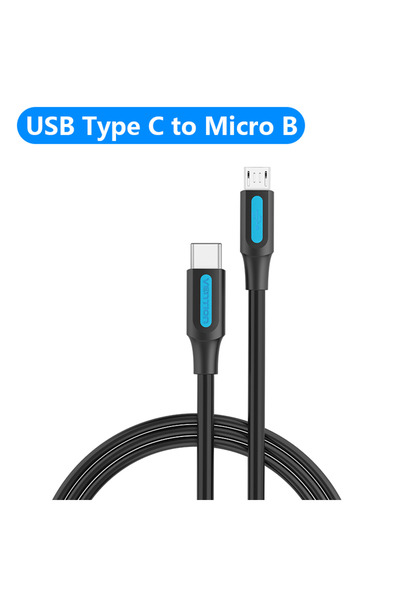 Choice كابل Vention أسود بطول 1 متر من النوع C إلى Micro USB، محول USB سريع م...