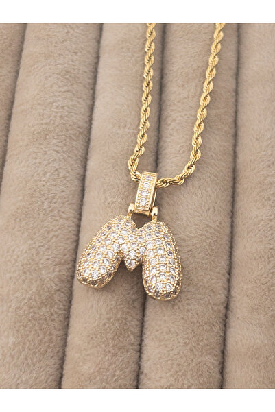 Siya Silver Zirkon Taşlı Burgu Zincirli Tombul Harfli Balon Kolye