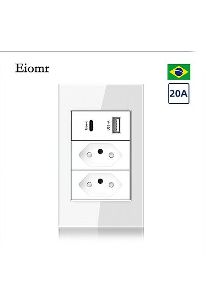 Choice 20a White Eiomr 10a/20a Brazil Socket With Usb Type-c 5v 2100ma, 118mm*75mm Tempered Glass Panel 2 G