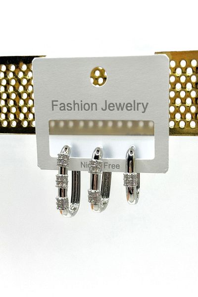 DEMOKAN Women's Earrings Special Series 3 Row Size Ellipse Model Line Zircon Stone Tarnish Resistant Earrings