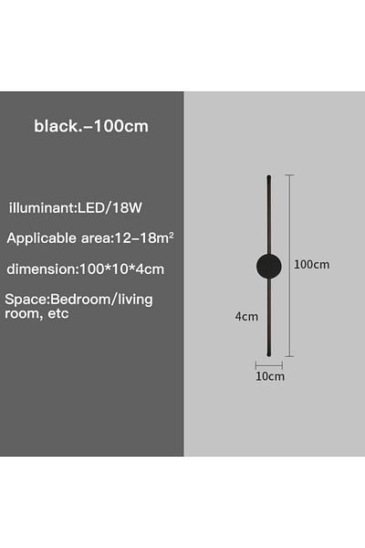 FRPY Black Warm White (2700-3500K) 100cm Wall Light Modern Long Led Light Black I-shaped Wall Lamp Bedroo