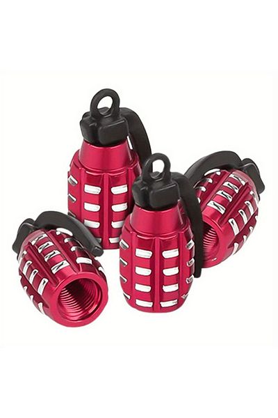 Choice Red 4pcs Grenade Alloy Tire Valve Caps - Add Style To Your Car, Truck, Or Bike Wheels!