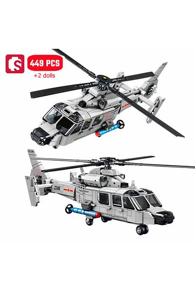 Choice SEMBO 449pcs Z-9 Shipborne Helicopter Assemblage Building Blocks MOC Armed Aircraft Fighter Soldi...