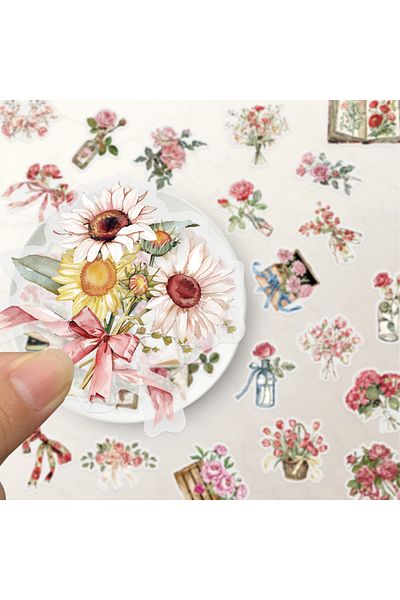 Choice 50pcs 50pcs Flower And Letter Flower Stickers Computer Mobile Handbooks, Diy Stickers