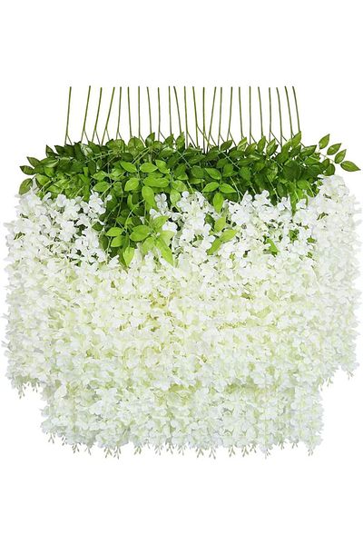 Choice 12pcs White 12pc/lot Artificial Flower Wisteria Hanging String Garland Wedding Wall Arch Decoration