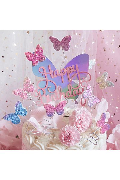 Choice Multi 7pcs/set Pink Butterfly Birthday Happy Cake Flag Insertion Birthday Party Flag Insertion