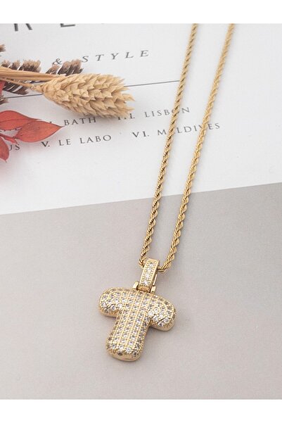 Siya Silver Zirkon Taşlı Burgu Zincirli Tombul Harfli Balon Kolye