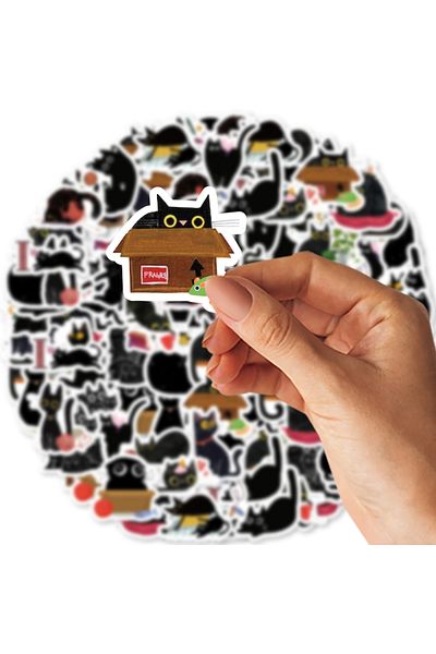 Choice 46pcs Cute Black Cat Cartoon Graffiti Stickers Decorated Notebook Water Cup Suitcase Guitar Class...