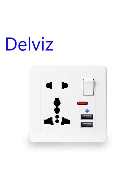 Choice منفذ USB قياسي من Delviz Uk أبيض 110-250 فولت، منفذ شاحن USB مزدوج، عالمي عالمي 13 أمبير، مقبس كهربائي