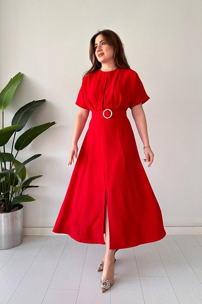 MaziButik Rochie de designer cu centură roșie