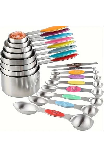 Choice 17 Pieces Of Color 9/17 Piece, Stainless Steel Heavy Duty Measuring Cup And Spoon Set, Double-sided