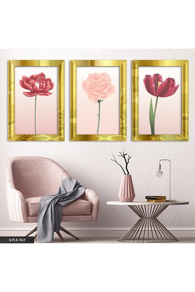 Evinemoda Desen Flower Gold 3 piese de pictură în oglindă din plexiglas