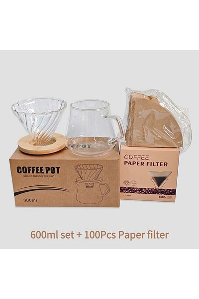 punana 600ml Set 100pcs 600ml Pour Over Coffee Maker Set Glass Carafe Coffee With Glass Coffee Filte