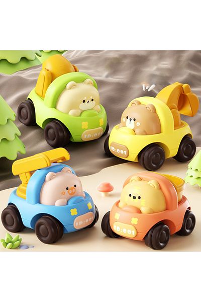 Choice 4 Pcs Toy Car Animal Modeling Engineering Car Inertial Drive Excavator High Quality Rounded Children