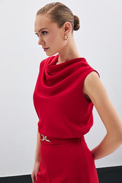 Sateen Δαντελένιο γιακά Tank Top - Κόκκινο