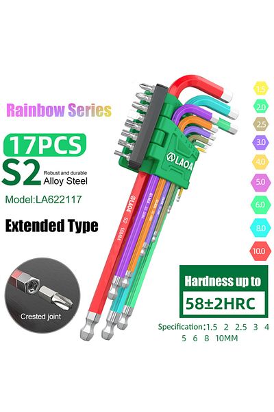 LAOA La622117 9pcs Hexagonal Wrench Hanging Screwdriver With Screwdriver Bits Rainbow Ball Head Hexa