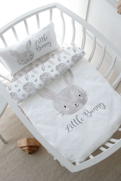 Tuğba Kuğu Baby Series Park Bed Duvet Cover Set - Charcoal Rabbit (80X120)