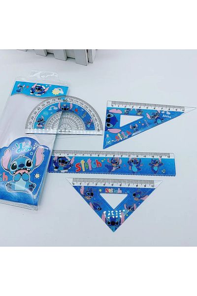 Choice 1set 1set Miniso Stitch Creative Ruler Set Student Study Stationery Ruler Triangle Protractor Set Sc