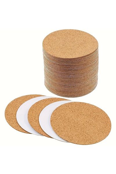 Choice Metaform 20 Pieces Cork Coasters, Self-adhesive Cork Coasters, Insulated Solid Color Placemats, Roun