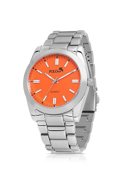 Polo Air Sport Stylish Metal Men's Wrist Watch Silver Orange Color Pl-0970E5X