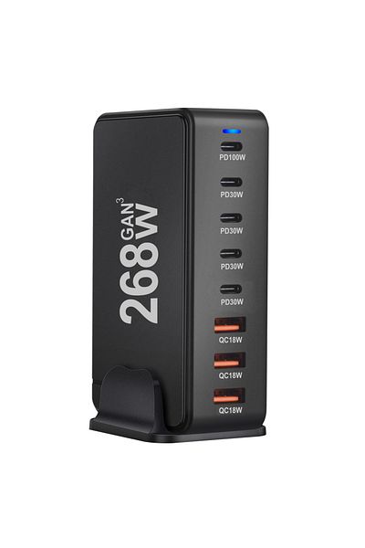 Choice US Plug 268W 5C3A Black New 268W/240W GAN Gallium Nitride USB TypeC Multi-port Desktop Travel Charge