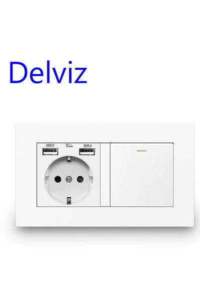 Choice 110-250v White Delviz Eu Standard Light Switch, 16a Power Outlet, 146mm * 86mm Panel, 1 Gang 1way /