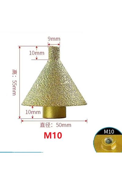 GhPcd D50xm10 M10 Thread Diamond Beveling Chamfering Bit Hole Drill Reaming Cone Carve Polish Grinding Whe