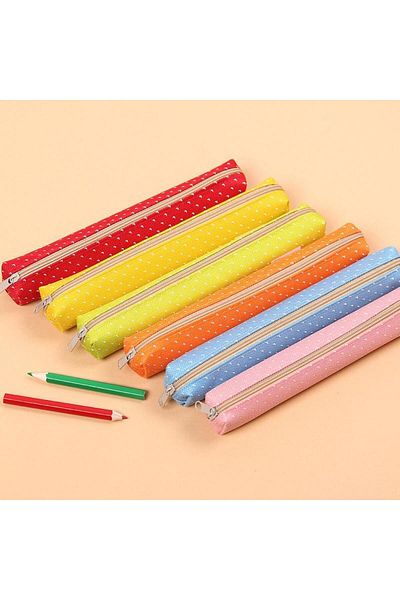 Choice Red Small Fresh Canvas Zipper Pencil Cases Kawaii Dot Fashion For Women School Supplie