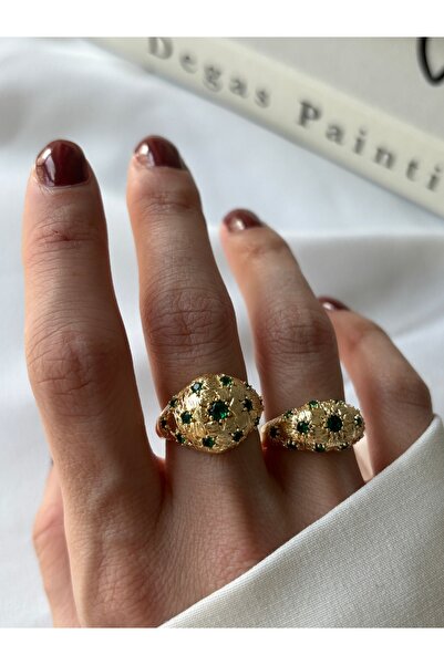 ringbox Gold 2'li Zümrüt Taşlı Yıldızlı Yüzük Seti