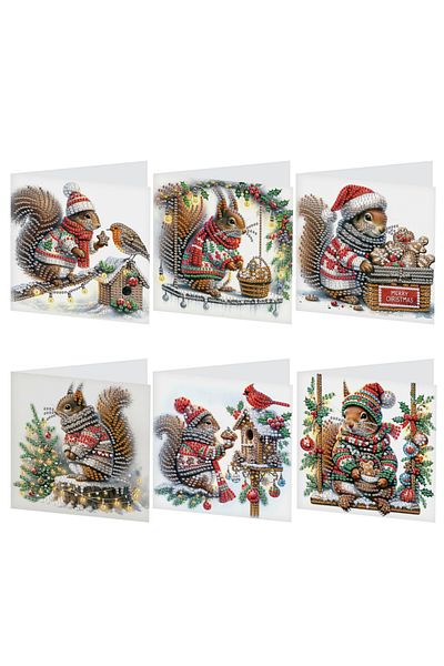 Choice Christmas Squirrel 6pcs Diamond Art Painting Greeting Card Kits,christmas Squirrel Greeting Cards Wi