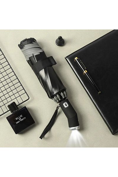Choice Black Light Fully Automatic Sun Protection Umbrella Folding Waterproof Umbrella With Led Flashlight