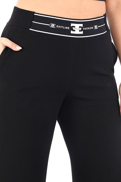 EXİTLİNE Women's Black and White Trousers with Elastic Waist