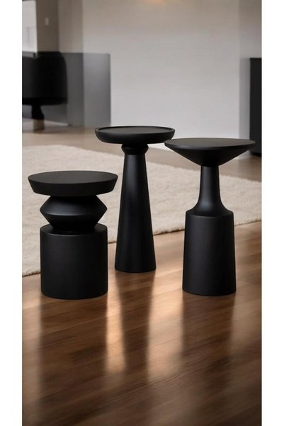 Simillo Home&Living 3'lü Siyah Renk Fiskos Yan Sehpa Timeless Mantar Sehpa