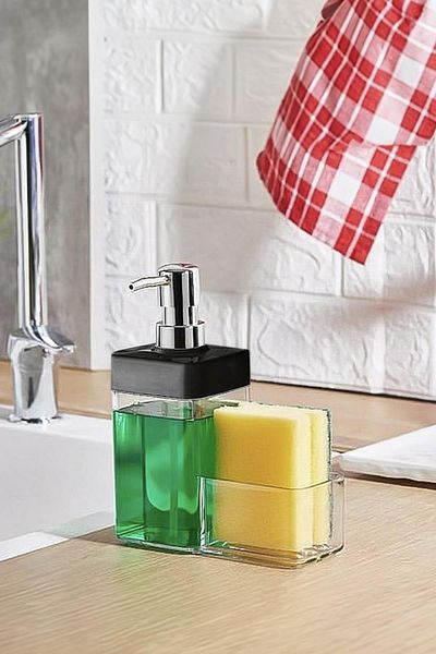 AC BOX Black Color Liquid Soap Dispenser with Sponge Holder Bowl 450 ml