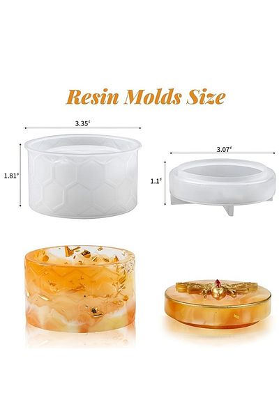 Choice 2pc Mold Jars Resin Molds, Honeycomb Bee Pattern Jars Silicone Molds With Lid, Diy Storing Organizin