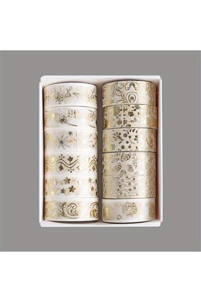 Choice 12 Pcs Set 12 Rolls/box Golden Plant Flower Washi Tape Set Gold Foil Decorative Adhesive Tape Stick