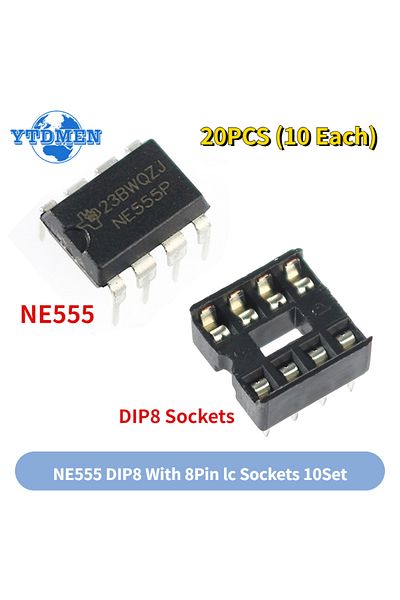 YTDMEN 20PCS NE555 NE555P IC 555 Timer Programming Oscillator Chip & 8 Pin DIP Sockets Kit (10 Each)