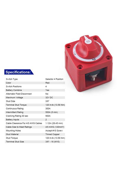 Choice 4 Position Switch 3 4 Position Battery Mass Switch Cut Single Dual M-series Marine Boat 32v 300 Amp